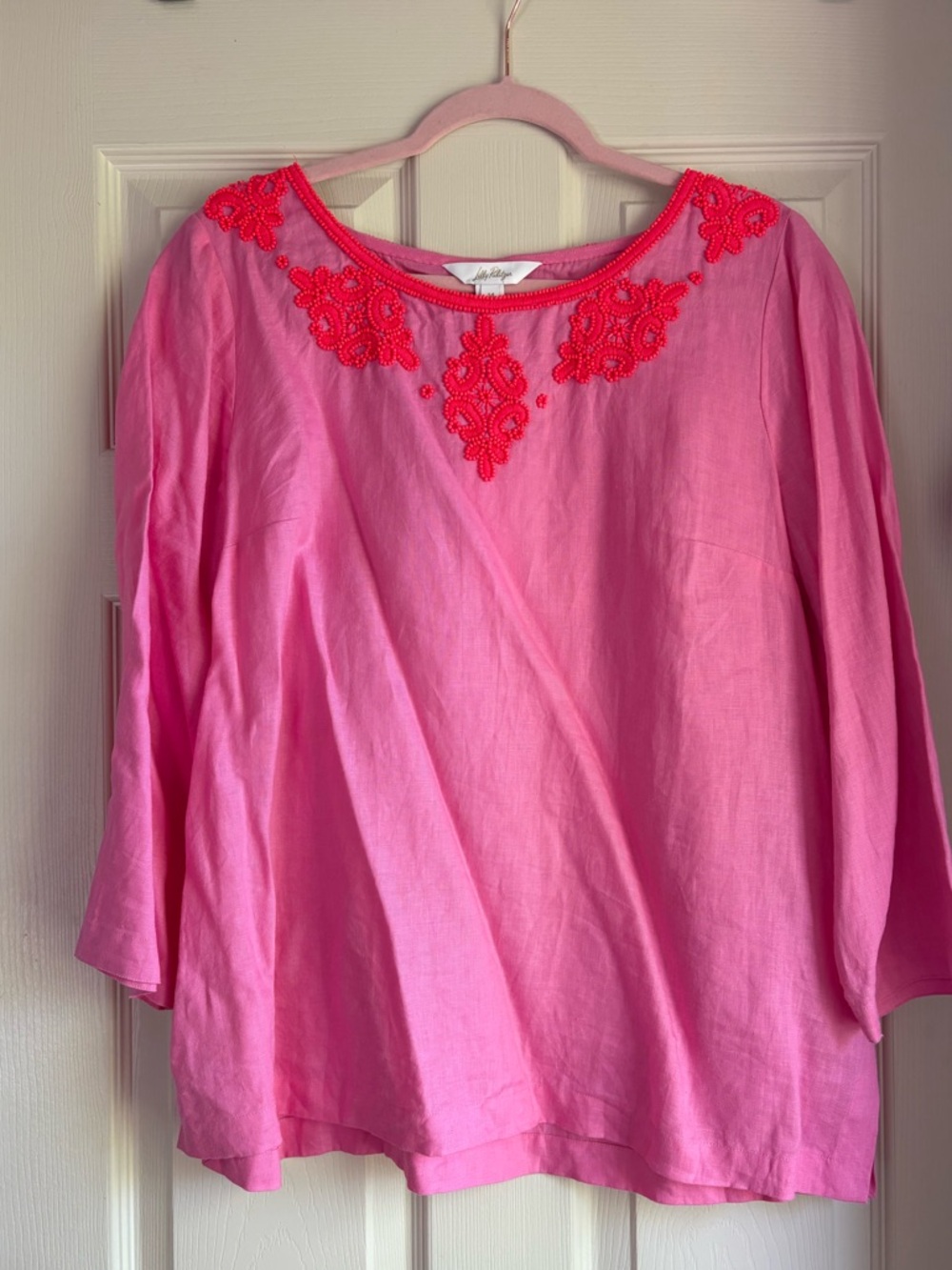 Elyn Linen Beaded Top NWT Lilly Pulitzer Confetti Pink